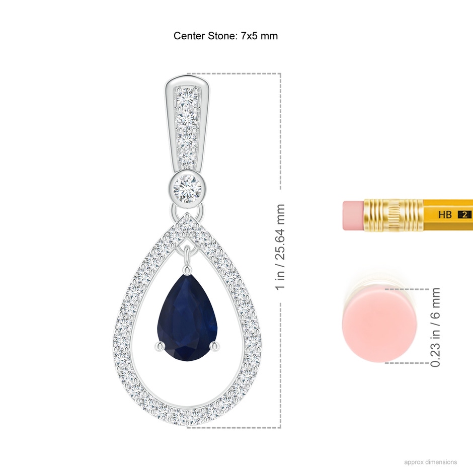 7x5mm A Floating Sapphire and Diamond Halo Teardrop Earrings in White Gold ruler