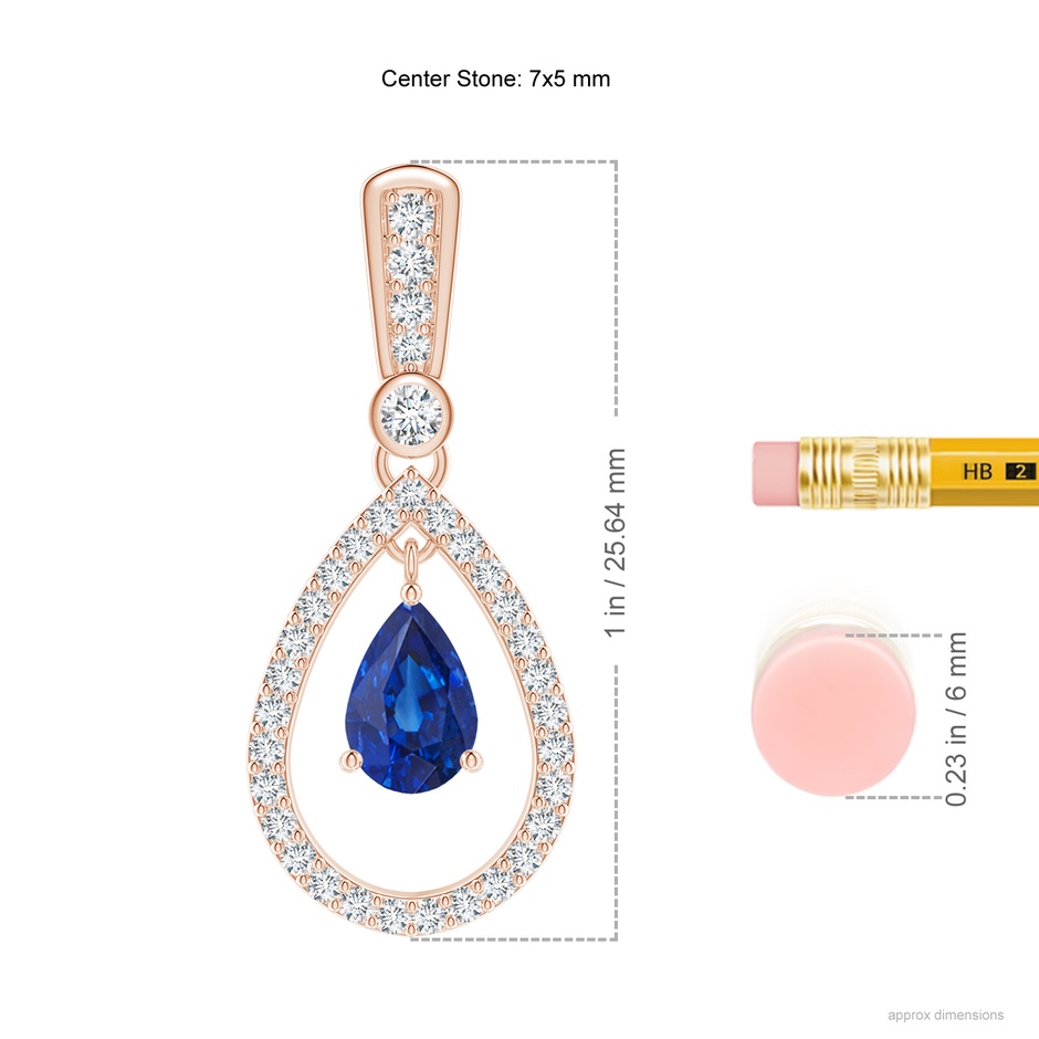 7x5mm AAA Floating Sapphire and Diamond Halo Teardrop Earrings in Rose Gold ruler
