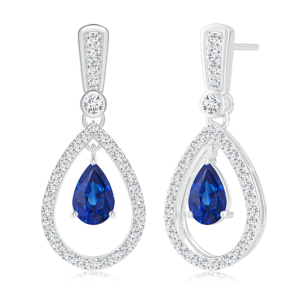 7x5mm AAA Floating Sapphire and Diamond Halo Teardrop Earrings in White Gold 