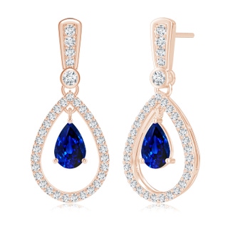 7x5mm AAAA Floating Sapphire and Diamond Halo Teardrop Earrings in Rose Gold