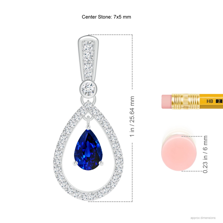 7x5mm AAAA Floating Sapphire and Diamond Halo Teardrop Earrings in White Gold ruler