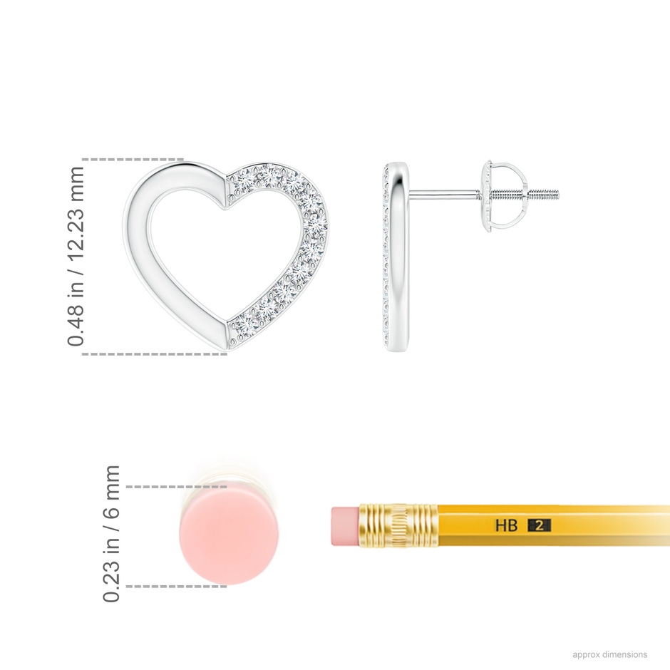 1.45mm GVS2 Partially Studded Diamond Heart Stud Earrings in P950 Platinum ruler