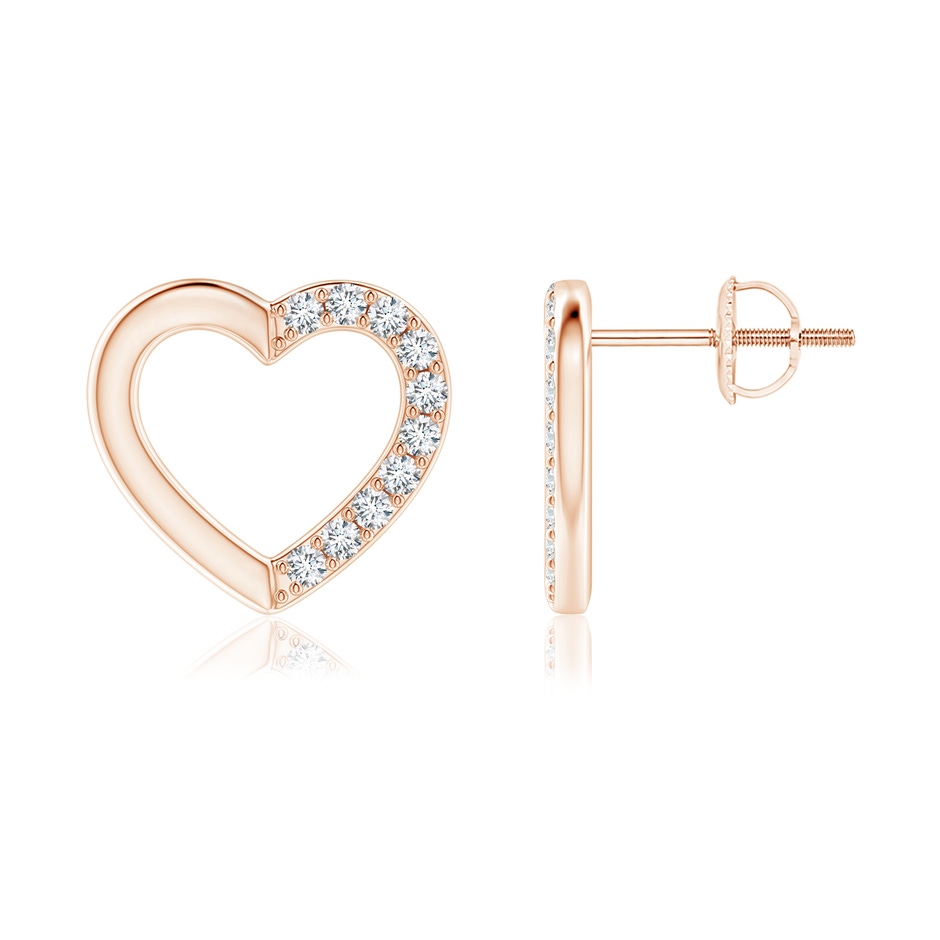 1.45mm GVS2 Partially Studded Diamond Heart Stud Earrings in Rose Gold 