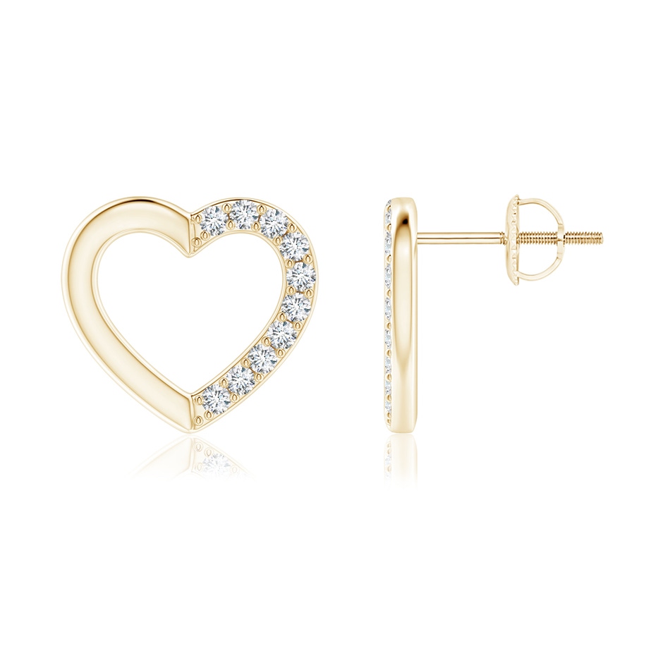 1.45mm GVS2 Partially Studded Diamond Heart Stud Earrings in Yellow Gold 