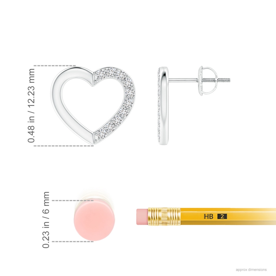 1.45mm HSI2 Partially Studded Diamond Heart Stud Earrings in P950 Platinum ruler