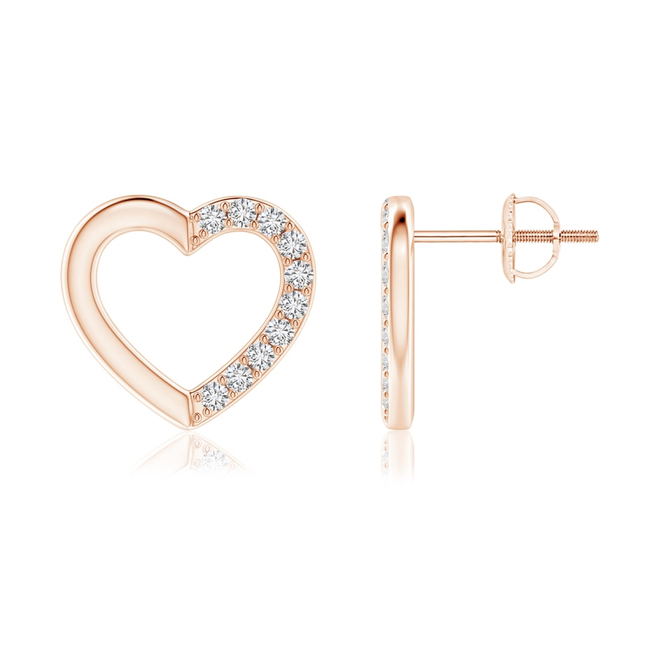 1.45mm HSI2 Partially Studded Diamond Heart Stud Earrings in Rose Gold 