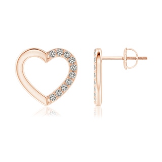 1.45mm KI3 Partially Studded Diamond Heart Stud Earrings in Rose Gold