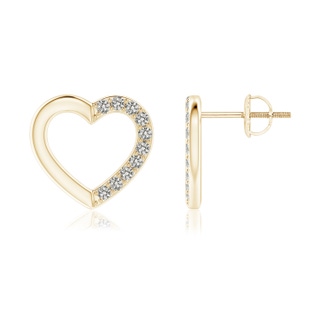 1.45mm KI3 Partially Studded Diamond Heart Stud Earrings in Yellow Gold