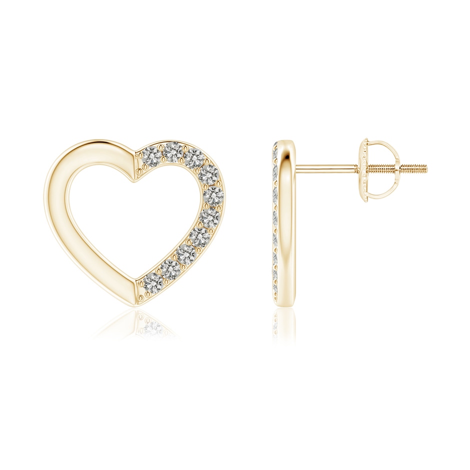1.45mm KI3 Partially Studded Diamond Heart Stud Earrings in Yellow Gold 