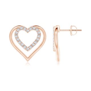 1.4mm GVS2 Double Heart Diamond Stud Earrings in Rose Gold