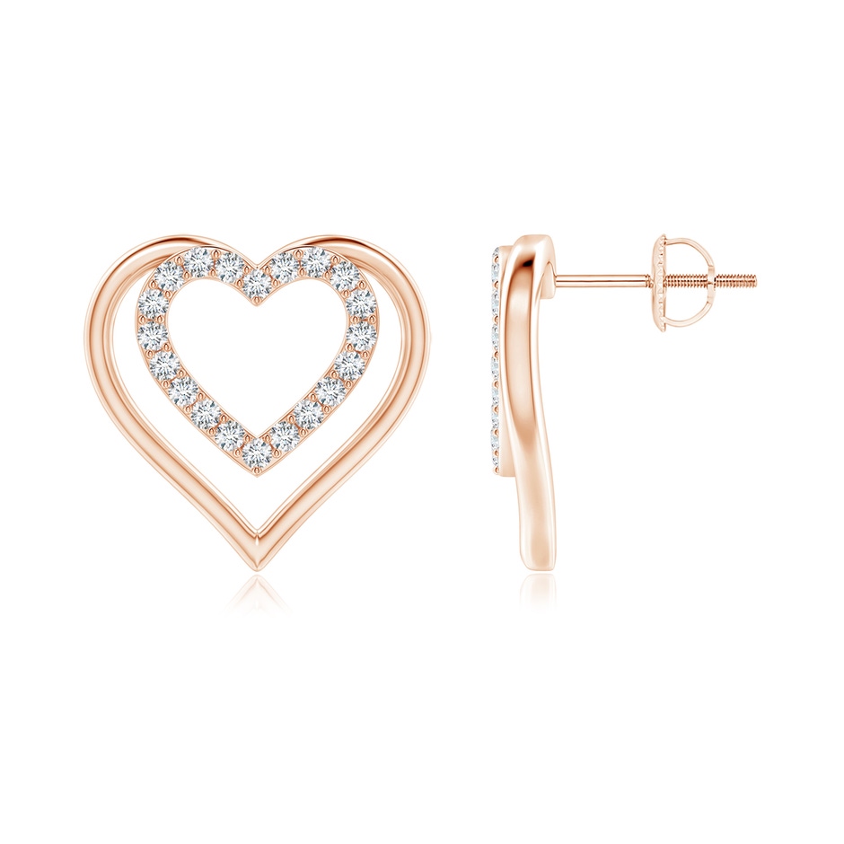 1.4mm GVS2 Double Heart Diamond Stud Earrings in Rose Gold 