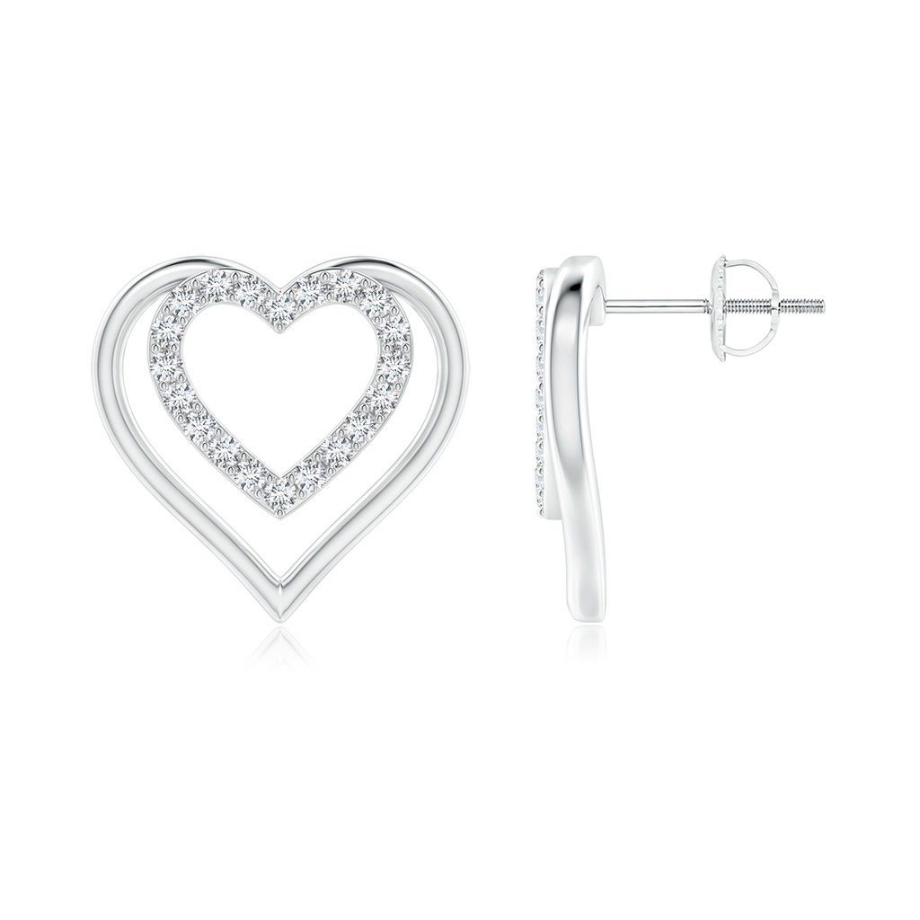 1.4mm GVS2 Double Heart Diamond Stud Earrings in White Gold