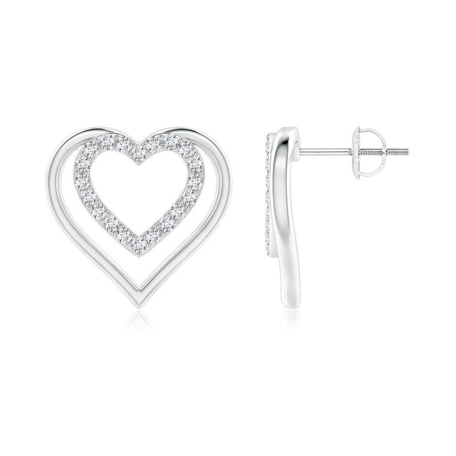 1.4mm GVS2 Double Heart Diamond Stud Earrings in White Gold 