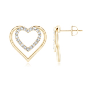 1.4mm GVS2 Double Heart Diamond Stud Earrings in Yellow Gold