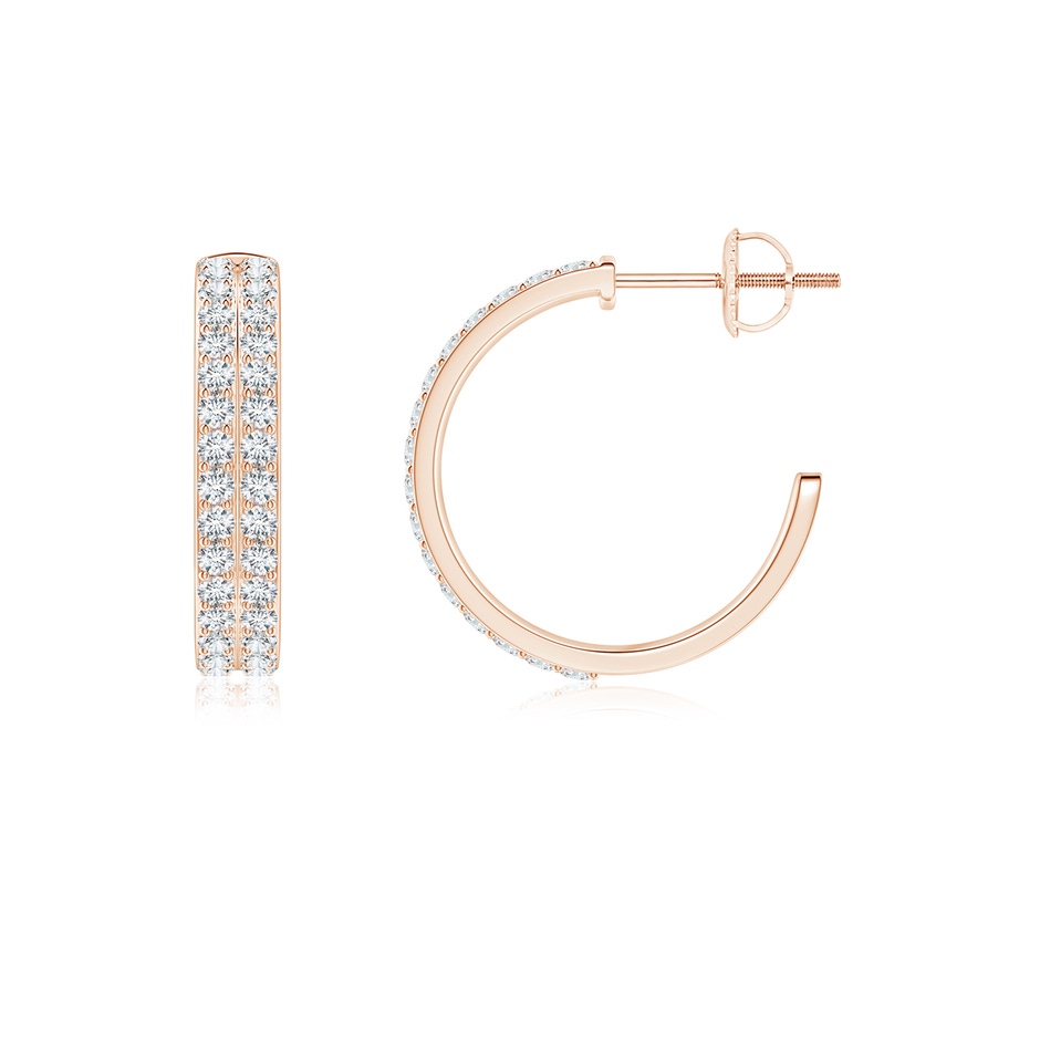 1.4mm GVS2 Double Row Diamond Hoop Earrings in Rose Gold side 1