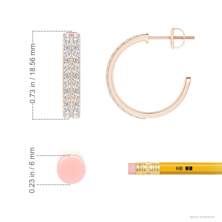 1.4mm GVS2 Double Row Diamond Hoop Earrings in Rose Gold ruler