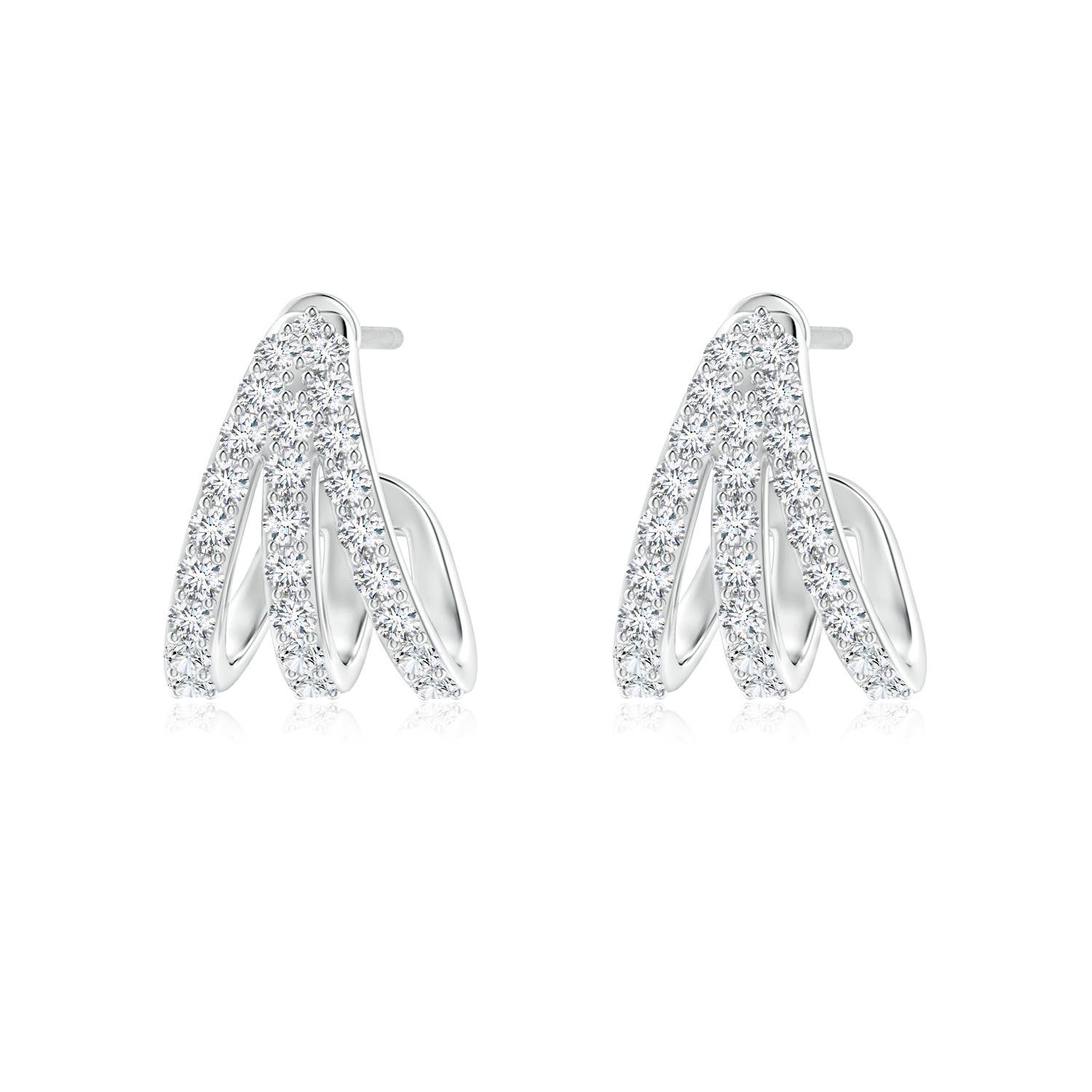 1.4mm GVS2 Diamond Trident Huggie Hoop Earrings in 18K White Gold