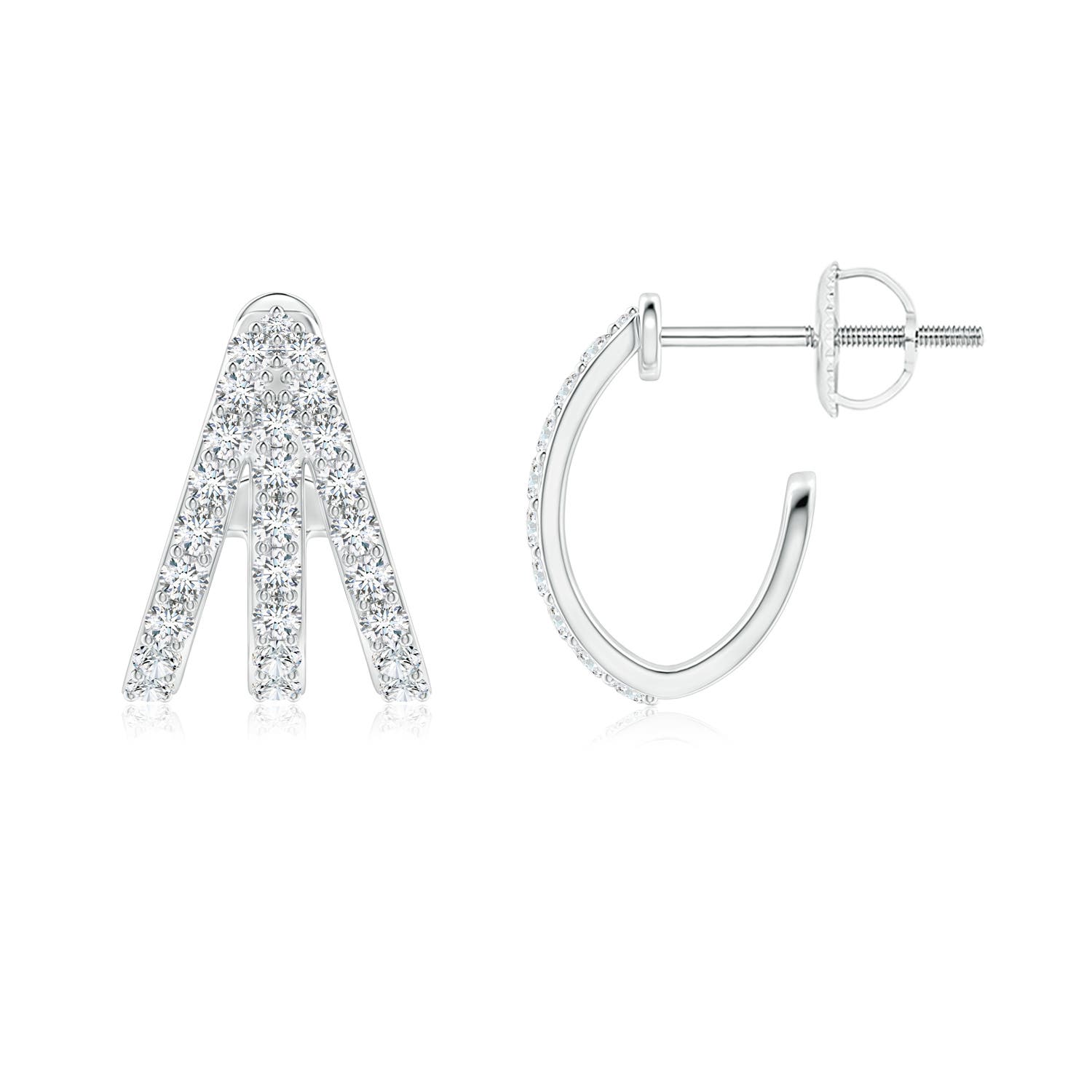 1.4mm GVS2 Diamond Trident Huggie Hoop Earrings in 18K White Gold