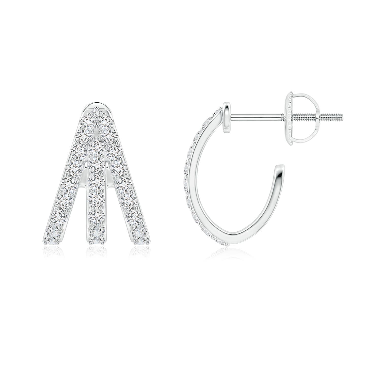 1.4mm HSI2 Diamond Trident Huggie Hoop Earrings in 18K White Gold