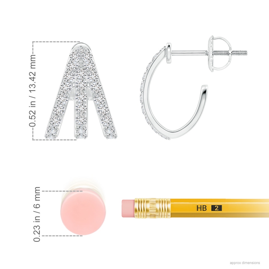 1.4mm HSI2 Diamond Trident Huggie Hoop Earrings in White Gold ruler
