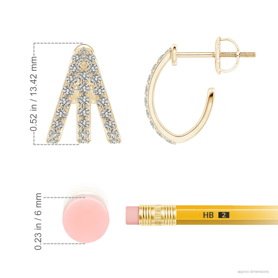 1.4mm KI3 Diamond Trident Huggie Hoop Earrings in Yellow Gold ruler