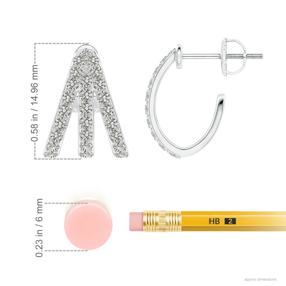 1.55mm KI3 Diamond Trident Huggie Hoop Earrings in White Gold ruler