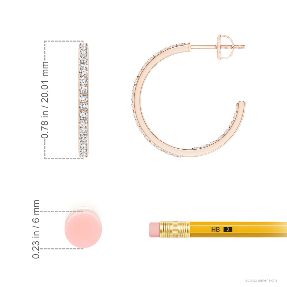 1.35mm GVS2 Inside-Out Single Line Diamond Hoop Earrings in Rose Gold ruler