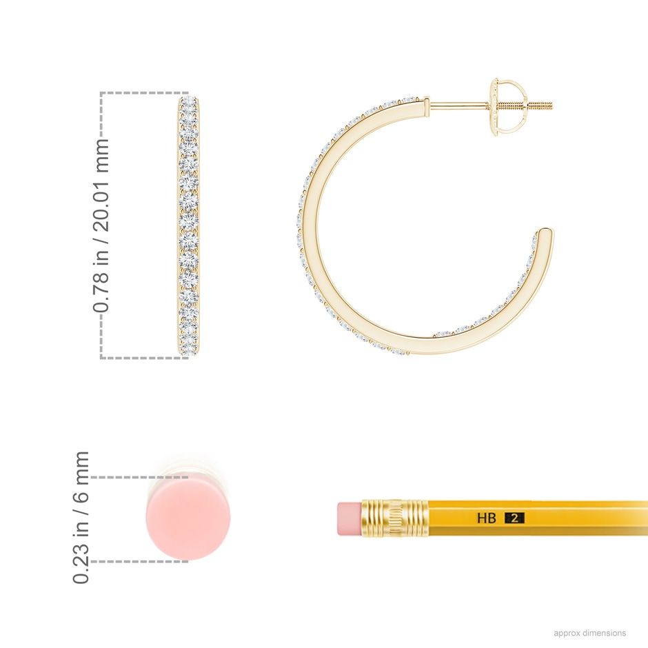 1.35mm GVS2 Inside-Out Single Line Diamond Hoop Earrings in Yellow Gold ruler