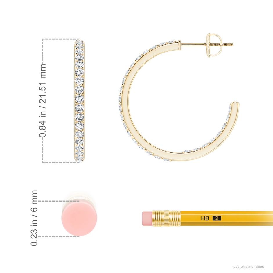 1.5mm GVS2 Inside-Out Single Line Diamond Hoop Earrings in Yellow Gold ruler