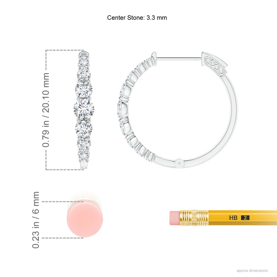 3.3mm GVS2 Graduated Diamond Hoop Earrings in P950 Platinum ruler