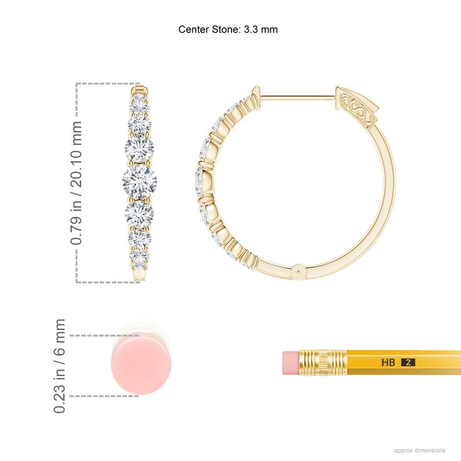 3.3mm GVS2 Graduated Diamond Hoop Earrings in Yellow Gold ruler