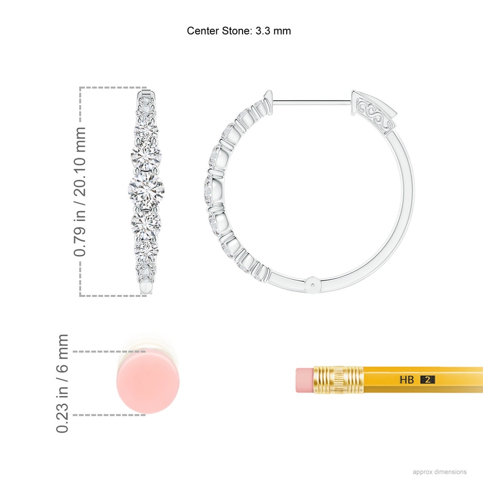 3.3mm HSI2 Graduated Diamond Hoop Earrings in P950 Platinum ruler