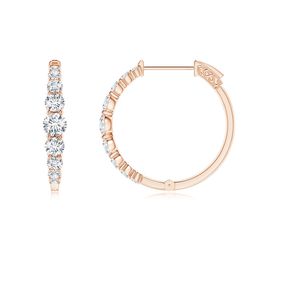 3mm GVS2 Graduated Diamond Hoop Earrings in Rose Gold side-1