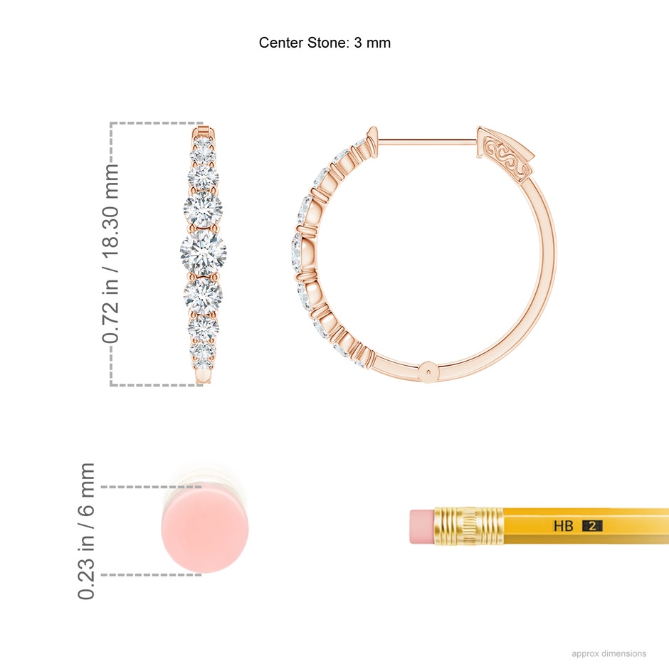 3mm GVS2 Graduated Diamond Hoop Earrings in Rose Gold ruler