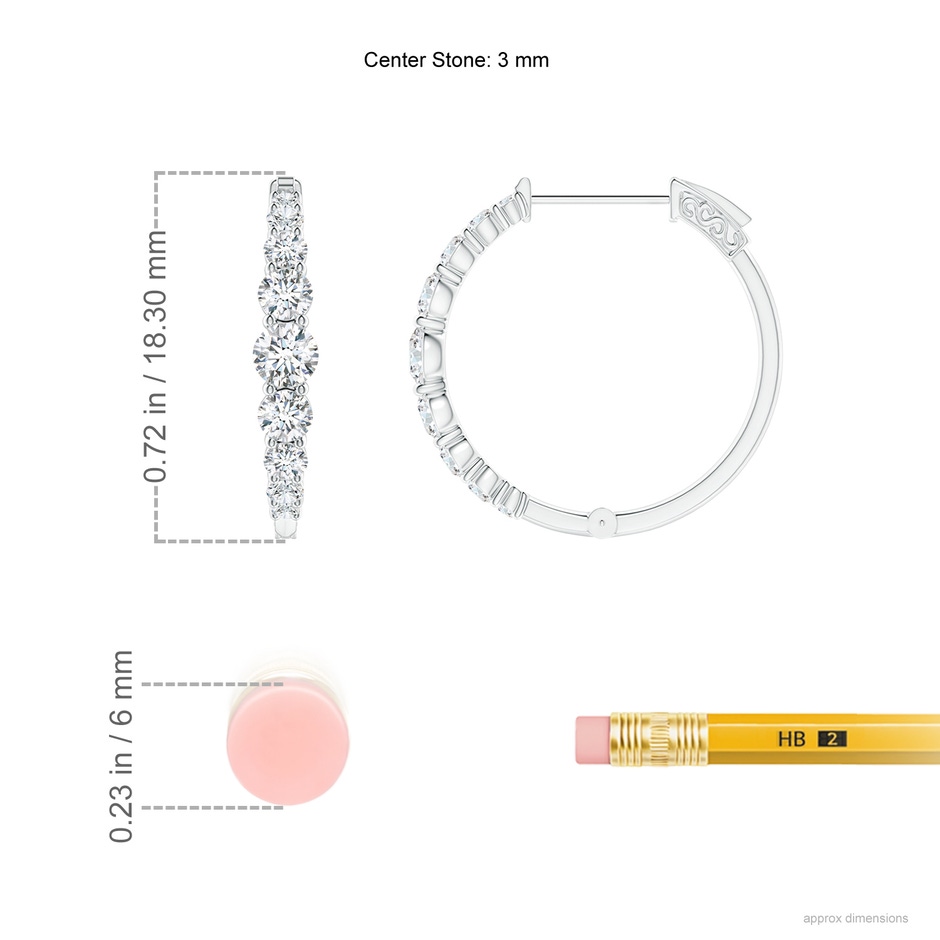 3mm GVS2 Graduated Diamond Hoop Earrings in White Gold ruler