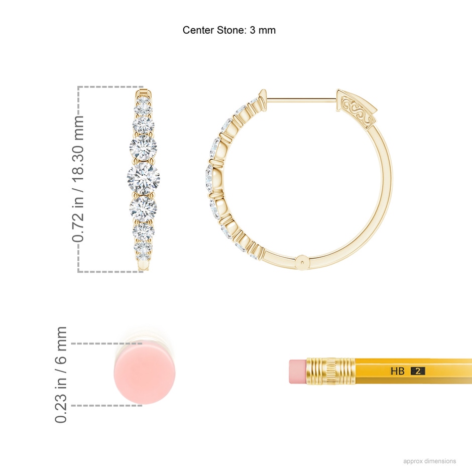 3mm GVS2 Graduated Diamond Hoop Earrings in Yellow Gold ruler