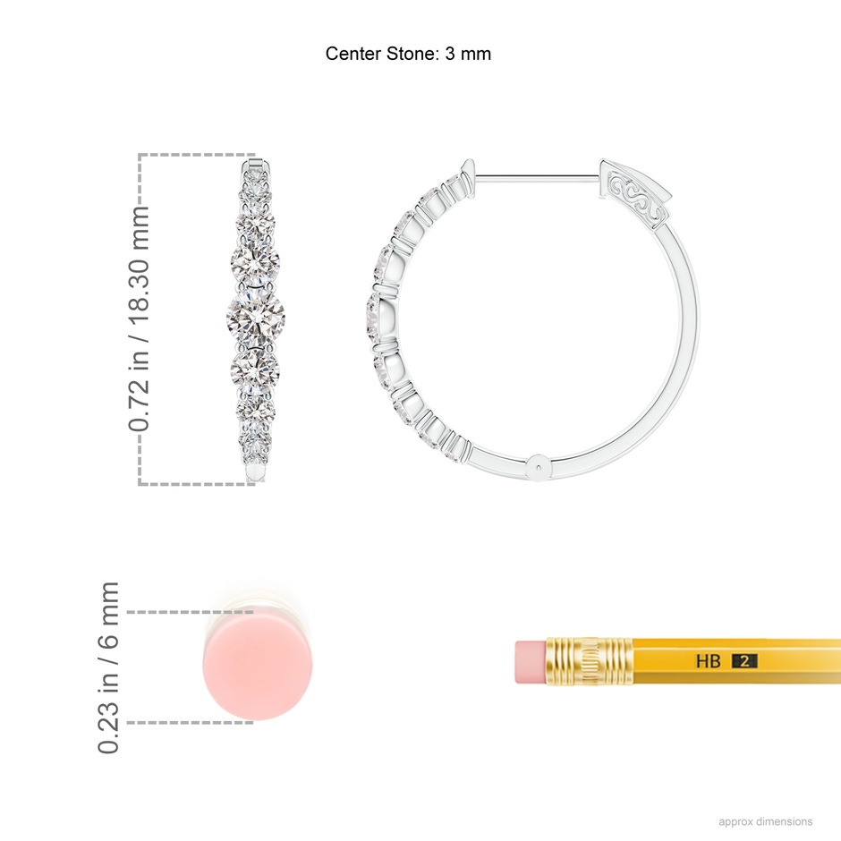 3mm IJI1I2 Graduated Diamond Hoop Earrings in P950 Platinum ruler