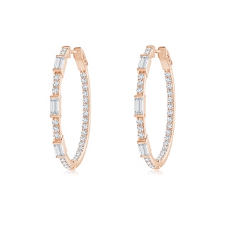 3x1.5mm GVS2 Bar-Set Baguette and Round Diamond Inside Out Hoop Earrings in Rose Gold