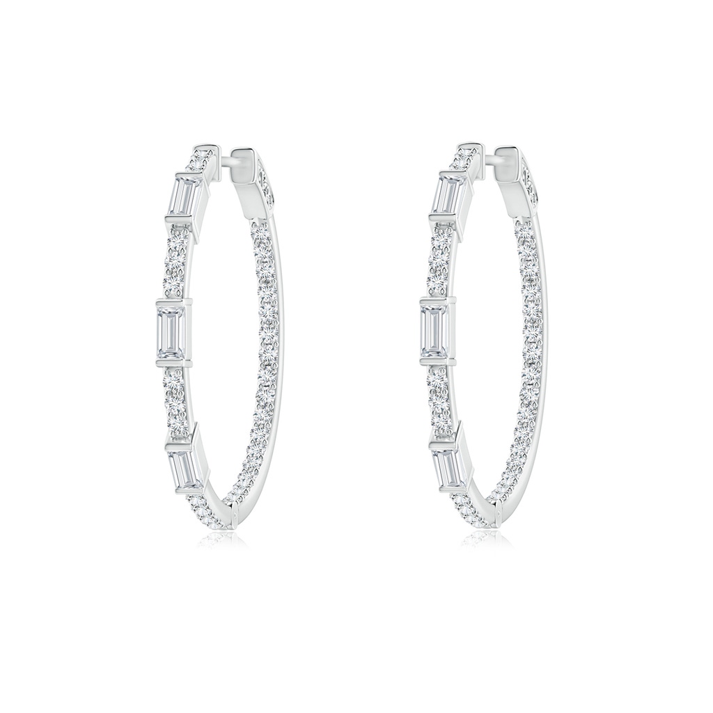 3x1.5mm GVS2 Bar-Set Baguette and Round Diamond Inside Out Hoop Earrings in White Gold