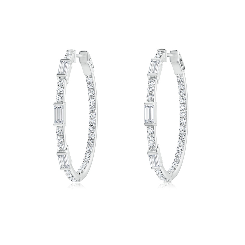 3x1.5mm GVS2 Bar-Set Baguette and Round Diamond Inside Out Hoop Earrings in White Gold 