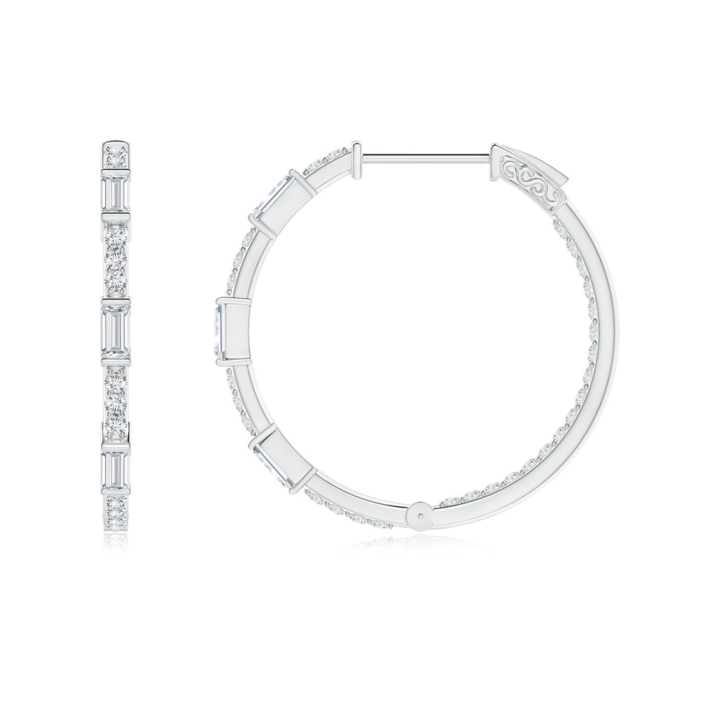 3x1.5mm GVS2 Bar-Set Baguette and Round Diamond Inside Out Hoop Earrings in White Gold - side 1