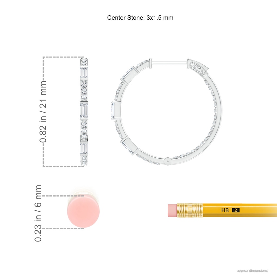 3x1.5mm GVS2 Bar-Set Baguette and Round Diamond Inside Out Hoop Earrings in White Gold ruler