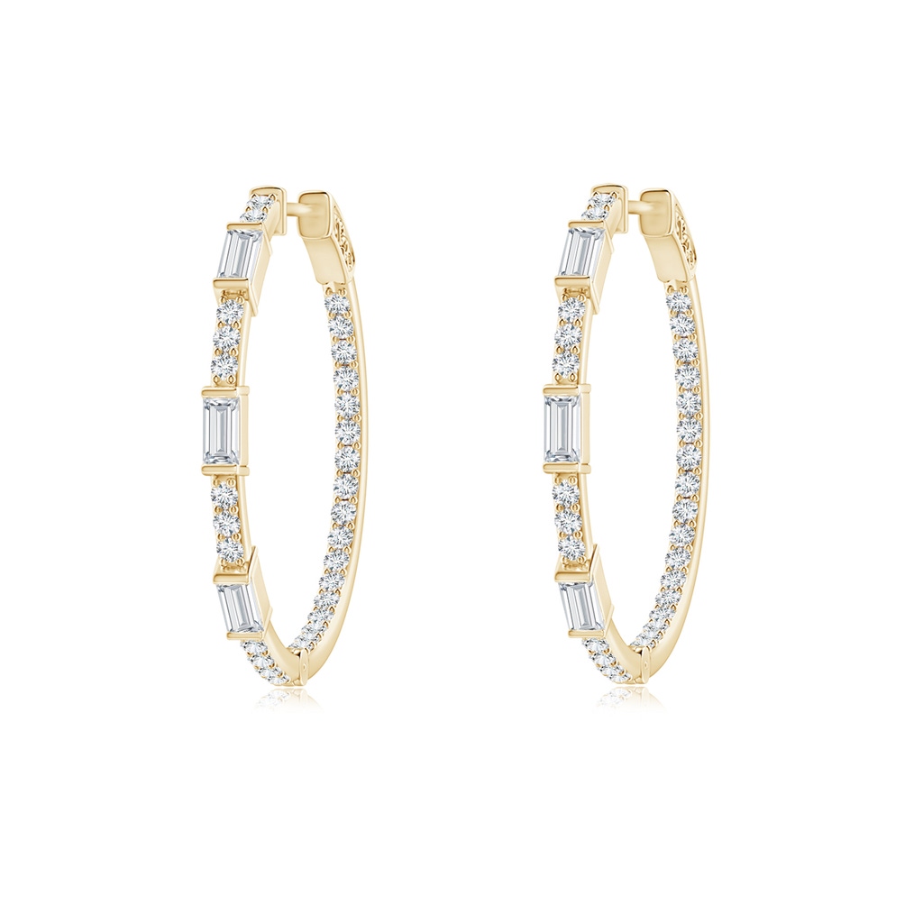 3x1.5mm GVS2 Bar-Set Baguette and Round Diamond Inside Out Hoop Earrings in Yellow Gold