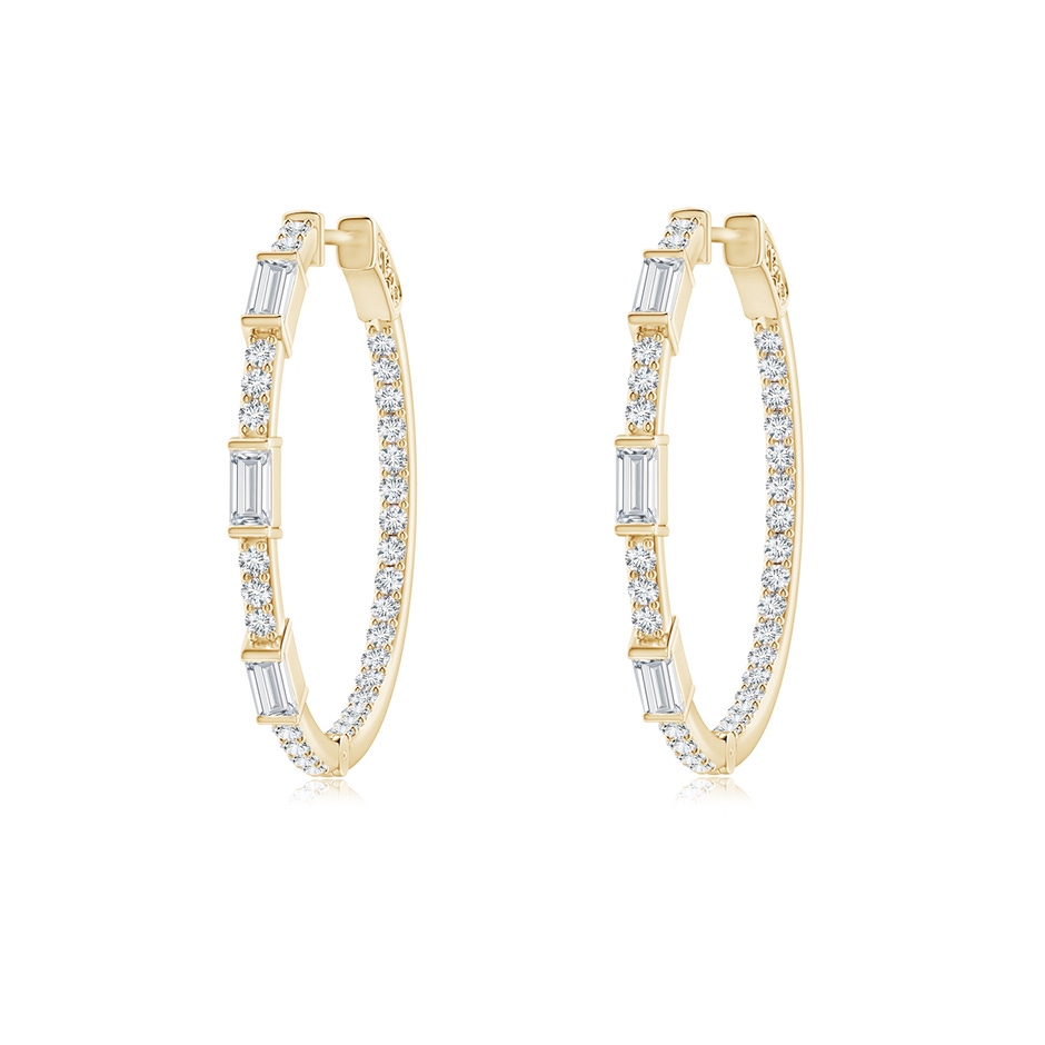 3x1.5mm GVS2 Bar-Set Baguette and Round Diamond Inside Out Hoop Earrings in Yellow Gold 