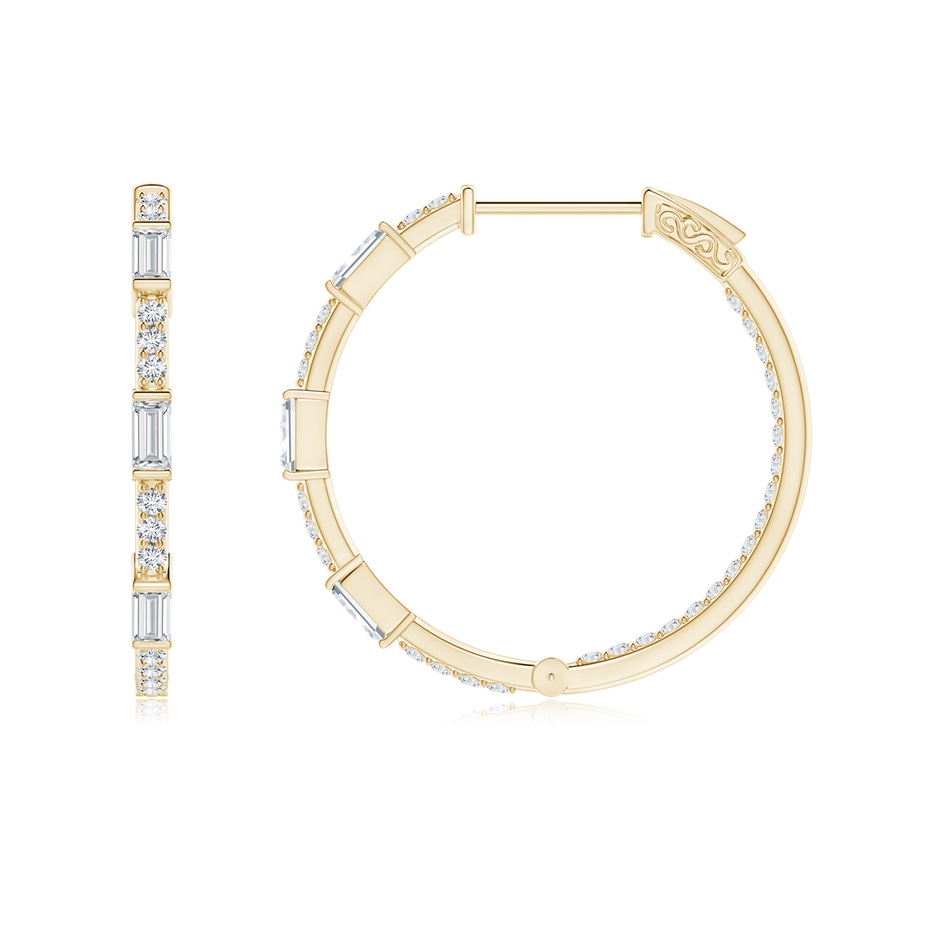 3x1.5mm GVS2 Bar-Set Baguette and Round Diamond Inside Out Hoop Earrings in Yellow Gold side 1