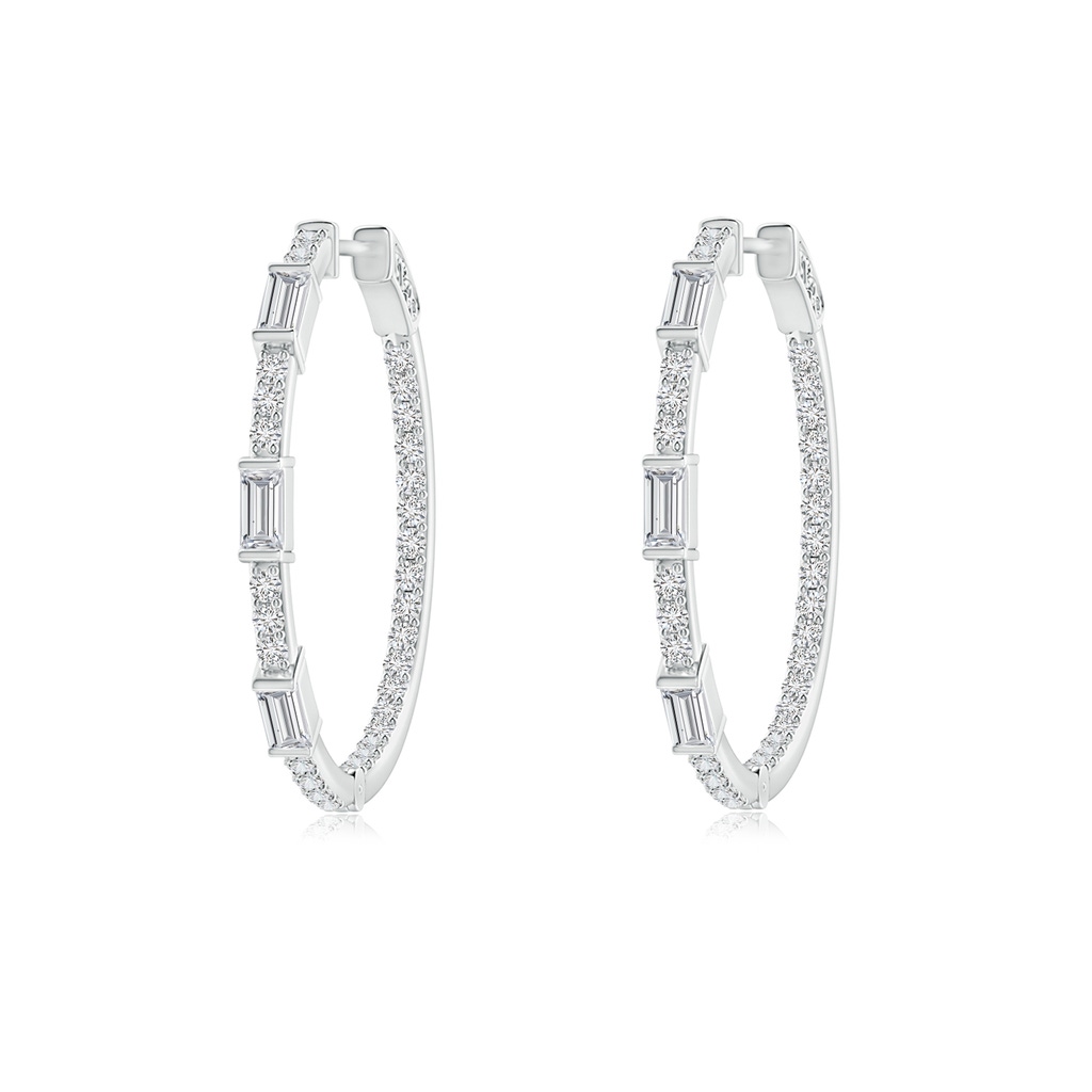 3x1.5mm HSI2 Bar-Set Baguette and Round Diamond Inside Out Hoop Earrings in White Gold