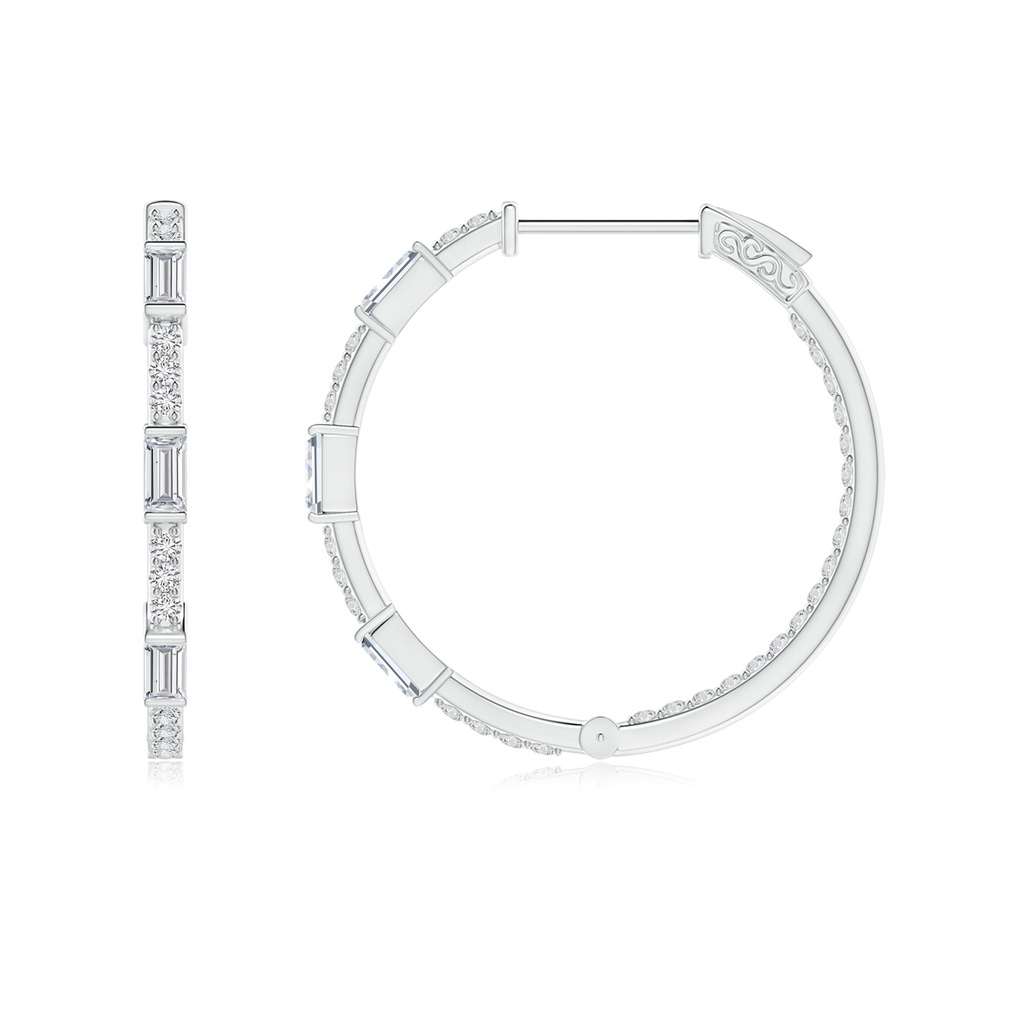 3x1.5mm HSI2 Bar-Set Baguette and Round Diamond Inside Out Hoop Earrings in White Gold - side 1