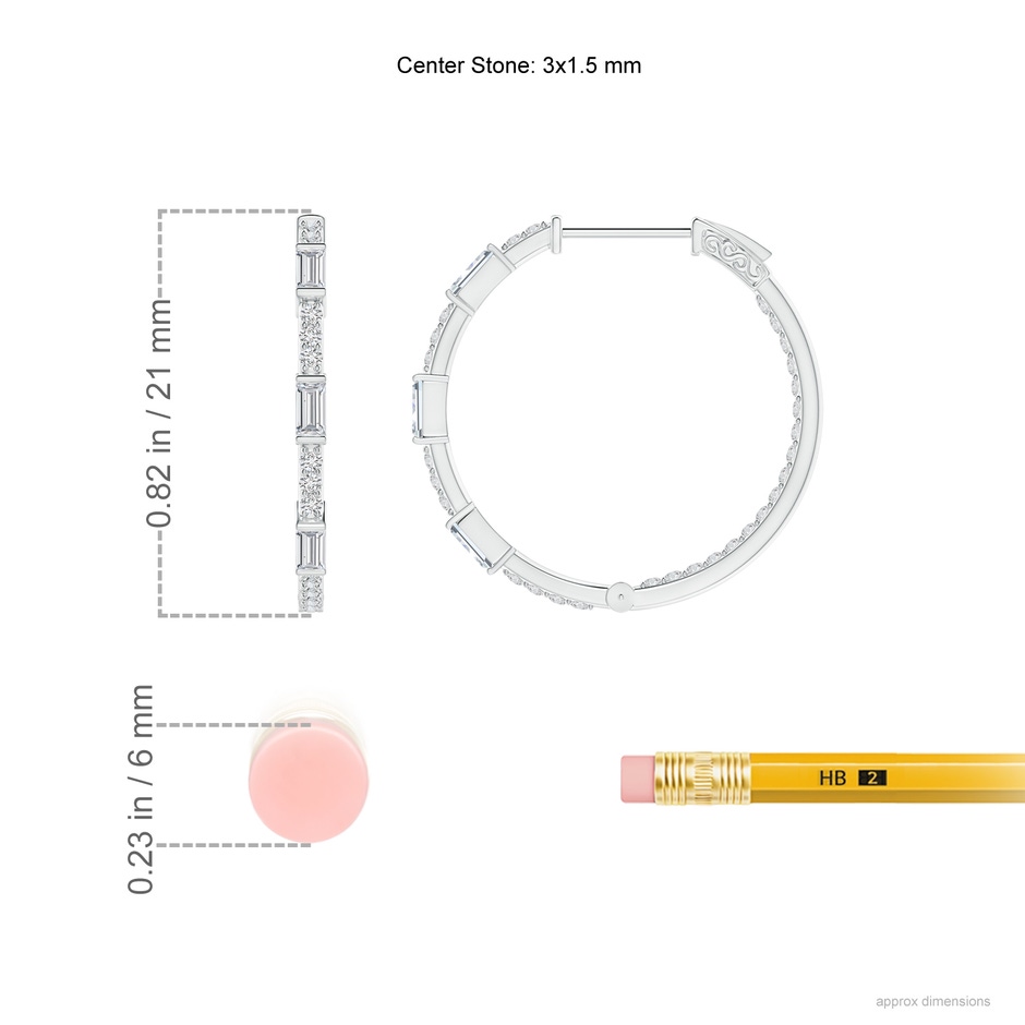 3x1.5mm HSI2 Bar-Set Baguette and Round Diamond Inside Out Hoop Earrings in White Gold ruler