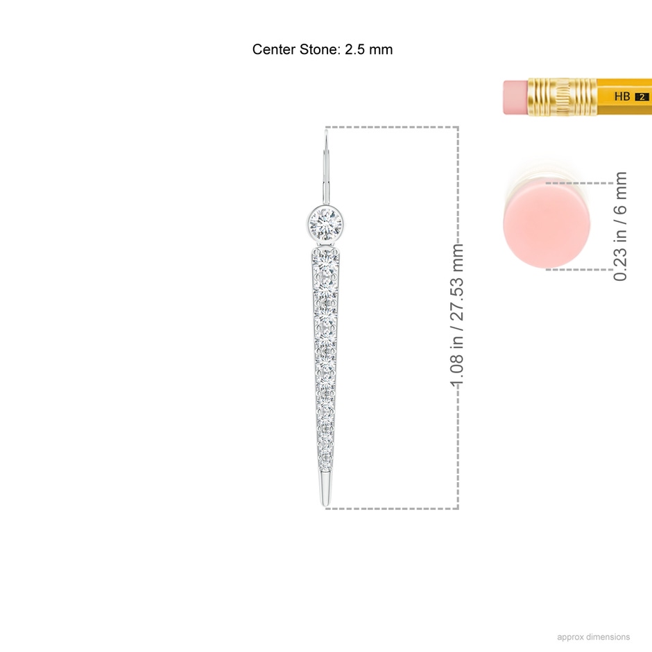 2.5mm GVS2 Bezel and Prong-Set Graduated Diamond Spike Dangle Earrings in White Gold ruler