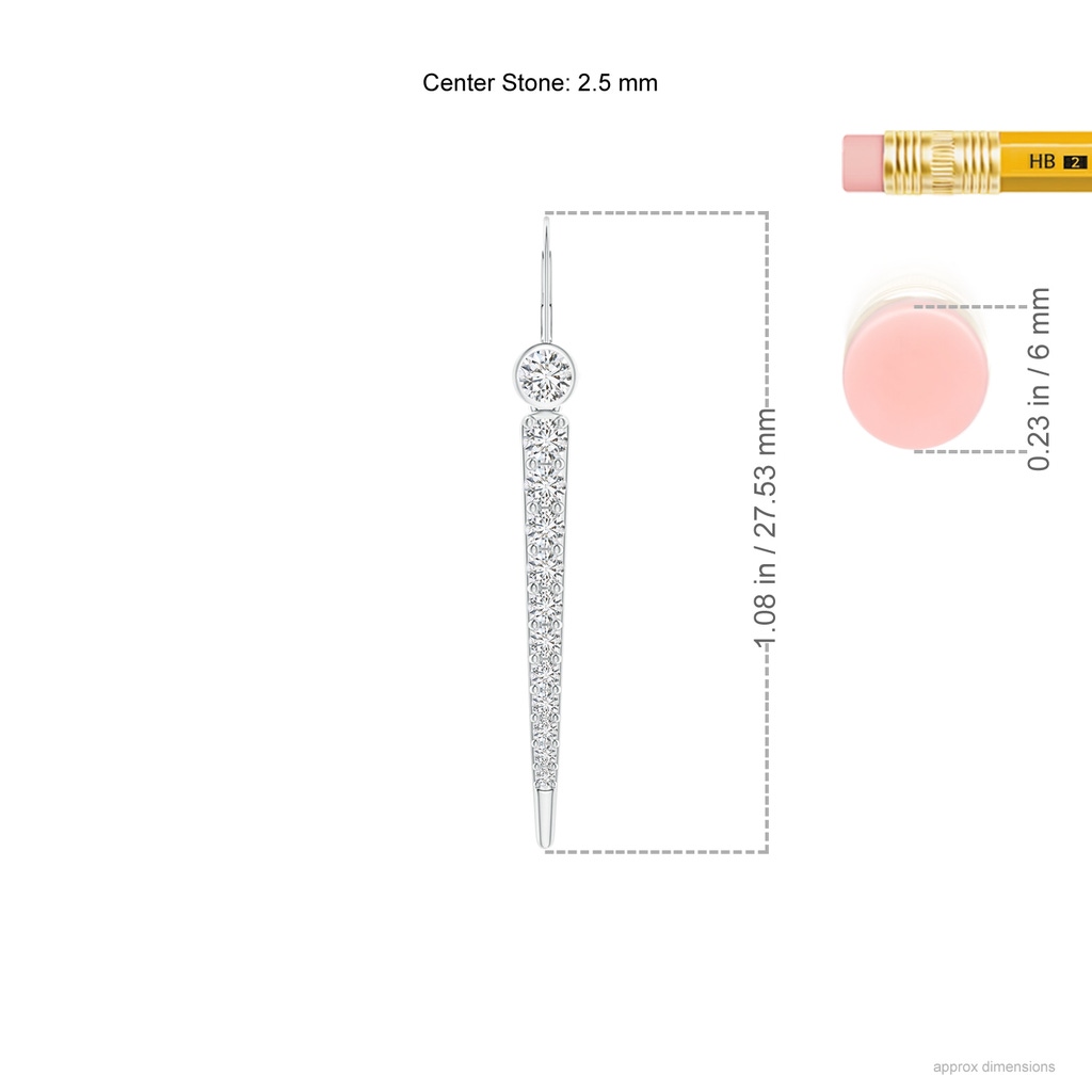 2.5mm HSI2 Bezel and Prong-Set Graduated Diamond Spike Dangle Earrings in White Gold Ruler